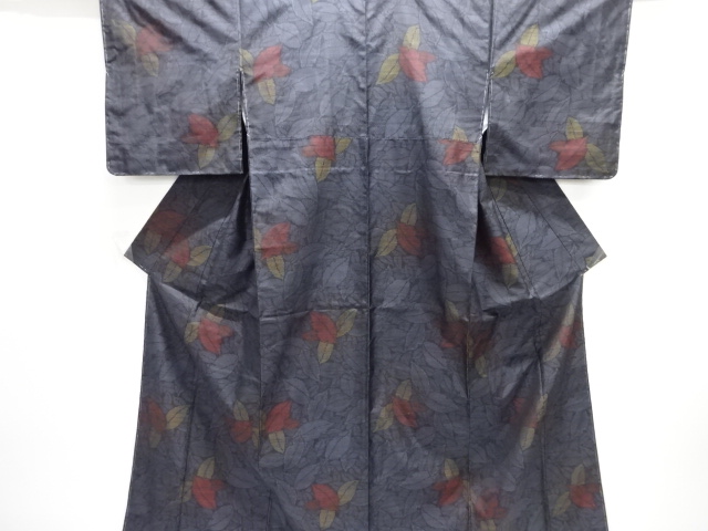 JAPANESE KIMONO / UNUSED DORO OSHIMA TSUMUGI / WOVEN LEAF
